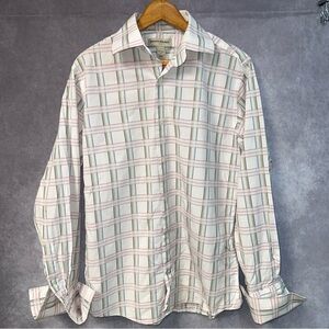 Banana Republic Convertible Sleeve Square Plaid Shirt Men’s Medium 15 1/2 Stain